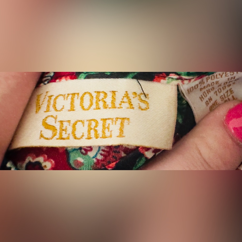 Vtg Victoria's Secret Asian‎ Floral Polyester Robe Black *Like* Natori Kimono OS - Picture 3 of 6